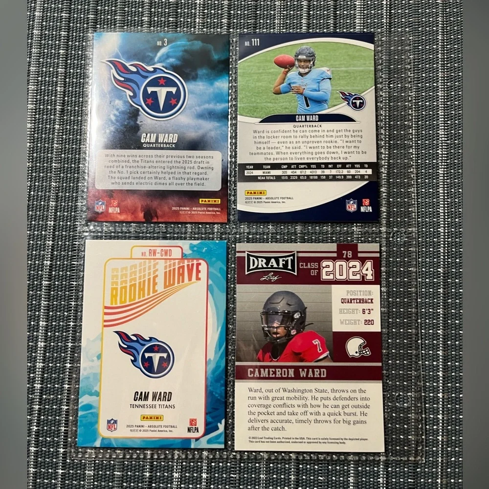 🏈 Cam Ward TN Titans Panini NFL Football Trading Cards Lot of 4